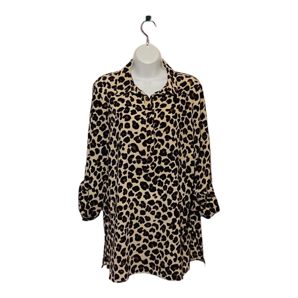 Ladies Counterparts Leopard Print Rolled Sleeves Blouse Tunic Large